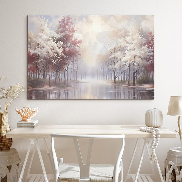 Plan d'eau avec des arbres et un ciel nuageux Tableaux Plan d'eau avec des arbres et un ciel nuageux