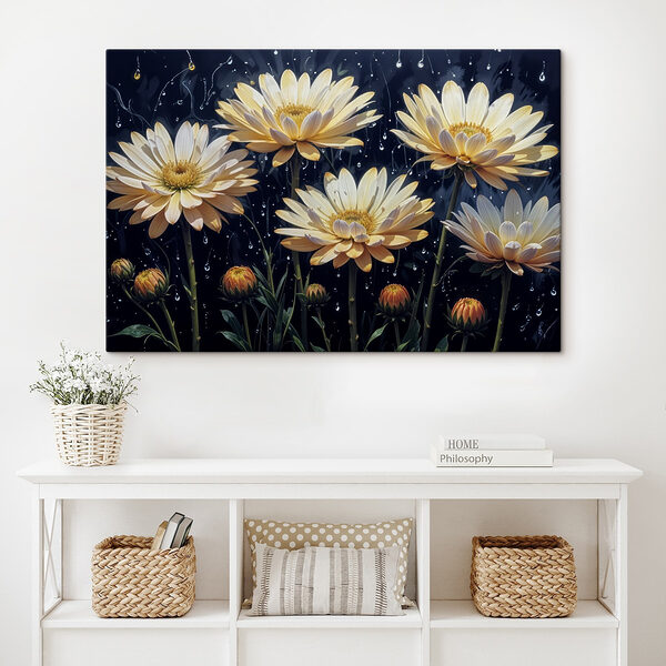 Groupe de fleurs avec gouttes d'eau Tableaux Groupe de fleurs avec gouttes d'eau
