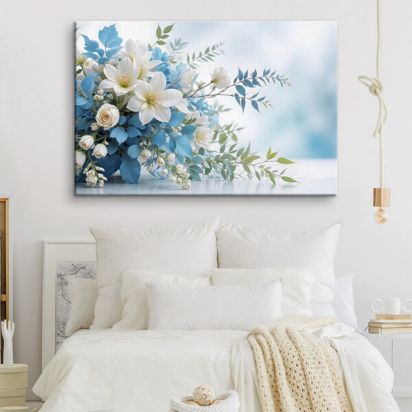 Tableaux Bouquet de fleurs blanches et bleues