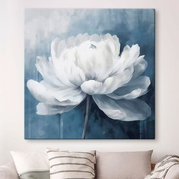 Tableaux Fleur blanche sur fond bleu