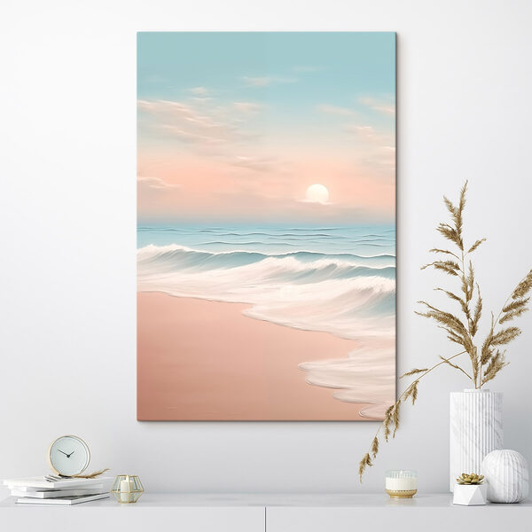 Plage avec des vagues et un coucher de soleil Tableaux Plage avec des vagues et un coucher de soleil