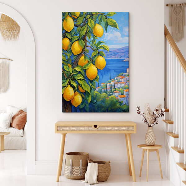 Peinture d'un citronnier avec une ville en arrière-plan Tableaux Peinture d'un citronnier avec une ville en arrière-plan