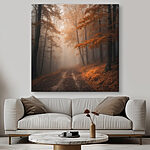 Tableaux Forêt brumeuse avec arbres et feuilles