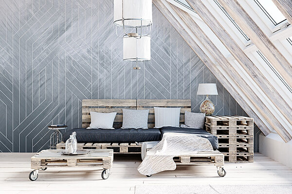 Papier peint Lignes blanches sur une surface grise