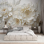 Papier peint Fleurs blanches avec feuilles