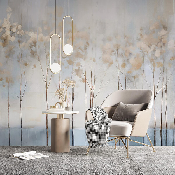 Papier peint Peinture d'arbres en rangée