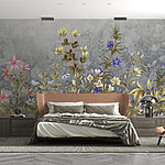 Papier peint Peinture de fleurs et de feuilles