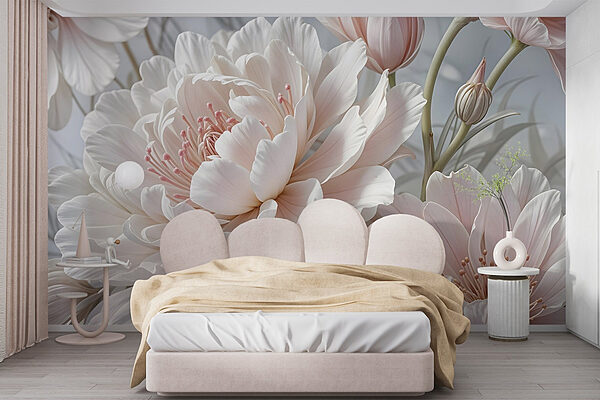 Fleurs délicates dans des tons pastel doux Papier peint Fleurs délicates dans des tons pastel doux