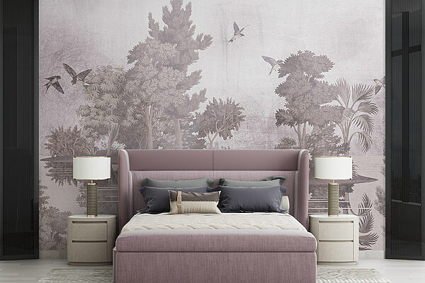 Papier peint Papier peint Oiseaux volant au-dessus des arbres (UGS : w08426)