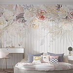 Papier peint Fleurs blanches et roses