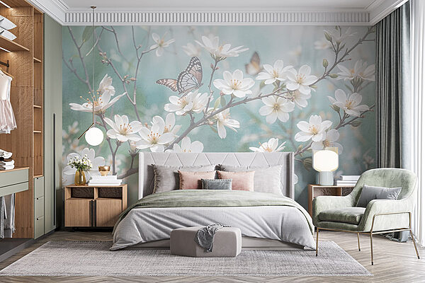 Papier peint Papier peint Papillon sur une fleur blanche (UGS : w08421)