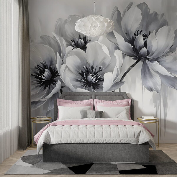 Papier peint Groupe de fleurs sur fond blanc