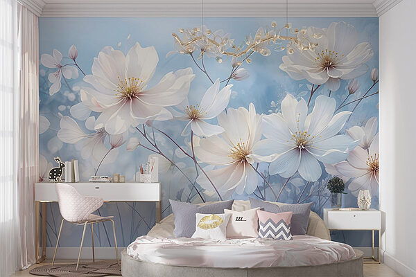 Groupe de fleurs blanches Papier peint Groupe de fleurs blanches
