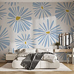 Papier peint Motif de fleurs bleues et jaunes