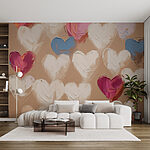 Papier peint Coeurs colorés sur fond de toile