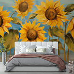 Papier peint Peinture de tournesols sur un mur