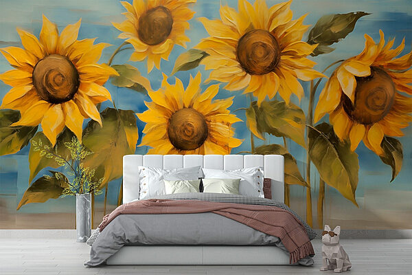 Peinture de tournesols sur un mur Papier peint Peinture de tournesols sur un mur