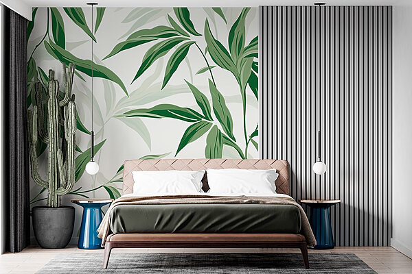Papier peint Feuilles vertes sur fond blanc (UGS : w02214) Papier peint Papier peint Feuilles vertes sur fond blanc (UGS : w02214)