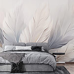 Papier peint Groupe de plumes blanches et grises