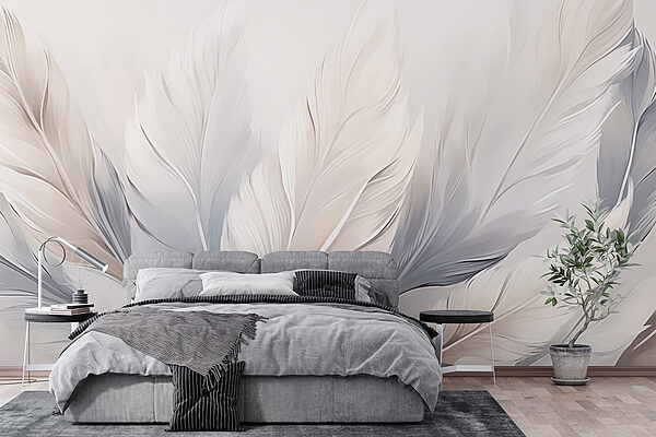 Groupe de plumes blanches et grises Papier peint Groupe de plumes blanches et grises