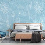 Papier peint Motif floral bleu et blanc