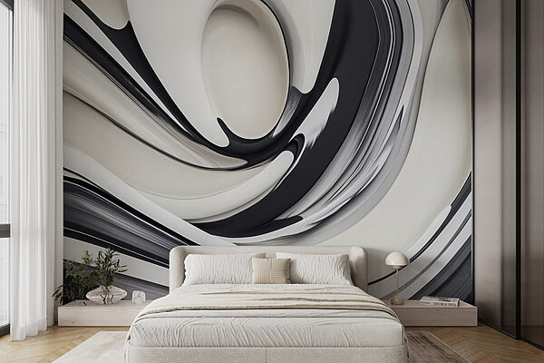 Papier peint Papier peint Motif tourbillonnant noir et blanc (UGS : w02236)