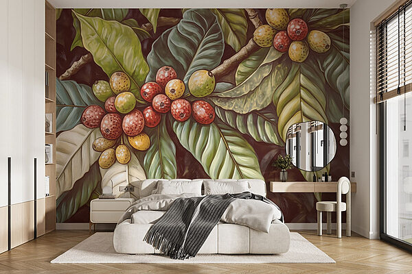 Papier peint Feuillage luxuriant et grappe de fruits éclatants