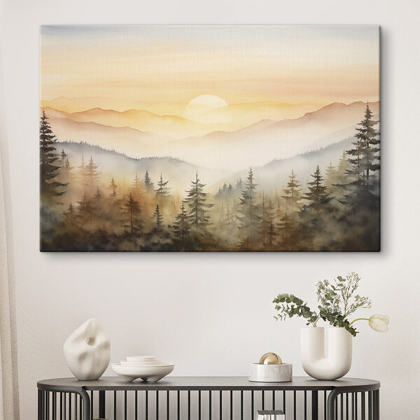 Aquarelle d'une forêt et de montagnes Tableaux Aquarelle d'une forêt et de montagnes