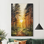 Tableaux Peinture d'une forêt avec un chemin et des arbres