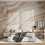 Papier peint Roses blanches sur un tissu blanc