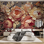 Papier peint Groupe de fleurs sur fond gris