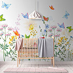 Papier peint Peinture de fleurs et de papillons