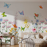 Papier peint Peinture de fleurs et de papillons