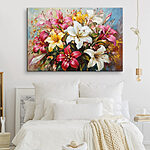 Tableaux Peinture de fleurs sur fond bleu