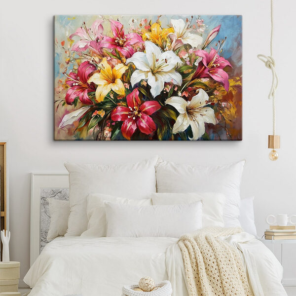 Peinture de fleurs sur fond bleu Tableaux Peinture de fleurs sur fond bleu