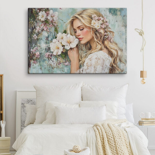 Peinture d'une femme sentant des fleurs Tableaux Peinture d'une femme sentant des fleurs