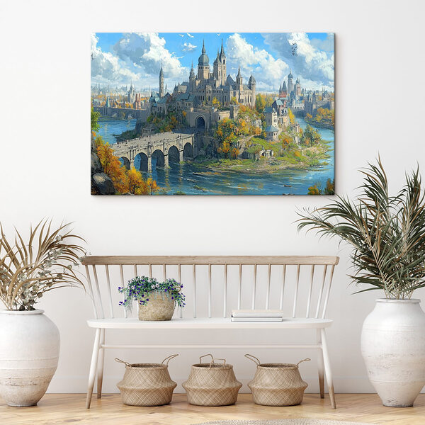Château sur une colline avec un pont sur l'eau Tableaux Château sur une colline avec un pont sur l'eau