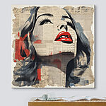 Tableaux Le visage d'une femme peint sur un journal
