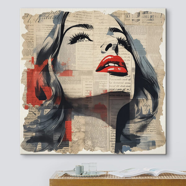 Le visage d'une femme peint sur un journal Tableaux Le visage d'une femme peint sur un journal