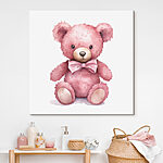 Tableaux Ourson rose avec nœud papillon
