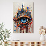 Tableaux Peinture d'un œil bleu avec une ville derrière lui
