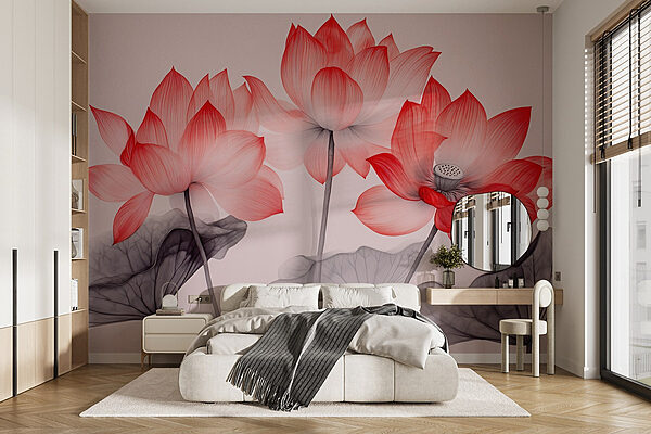 Groupe de fleurs roses avec feuilles Papier peint Groupe de fleurs roses avec feuilles