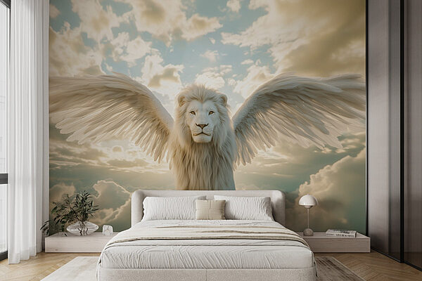 Lion avec des ailes dans le ciel Papier peint Lion avec des ailes dans le ciel