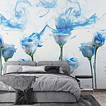Papier peint Groupe de fleurs à l'encre bleue dans l'eau