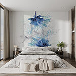 Papier peint Fleurs bleues avec encre blanche dans l'air
