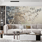 Papier peint Arbre blanc avec des fleurs blanches