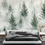 Papier peint Groupe d'arbres avec brouillard