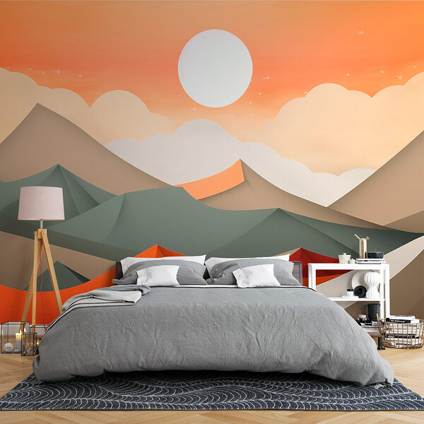 Chaîne de montagnes avec des collines orange et grises Papier peint Chaîne de montagnes avec des collines orange et grises