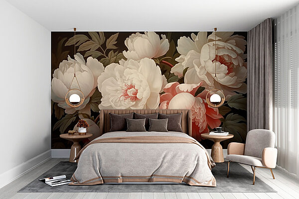 Groupe de fleurs blanches et roses Papier peint Groupe de fleurs blanches et roses