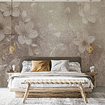 Papier peint Fleurs blanches sur fond gris